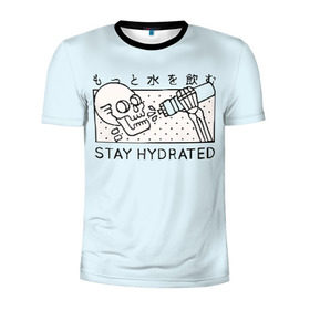 Мужская футболка 3D спортивная с принтом STAY HYDRATED в Тюмени, 100% полиэстер с улучшенными характеристиками | приталенный силуэт, круглая горловина, широкие плечи, сужается к линии бедра | death | japan | skeleton | sport | vegan | water | yoga | веган | вегетарианство | вода | йога | скелет | спорт | хэллоуин | череп | япония