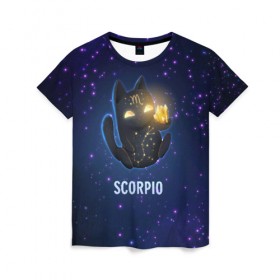 Женская футболка 3D с принтом Скорпион в Тюмени, 100% полиэфир ( синтетическое хлопкоподобное полотно) | прямой крой, круглый вырез горловины, длина до линии бедер | вселенная | гороскоп | знаки зодиака | зодиак | космос | медитация | планеты