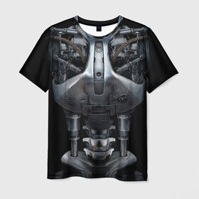 Мужская футболка 3D с принтом Терминатор т-800 в Тюмени, 100% полиэфир | прямой крой, круглый вырез горловины, длина до линии бедер | броня | железный | костюм | машина | механизм | робот | скелет | скилет | сталь | стальной | т800 | терминатор