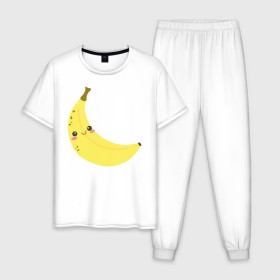 Мужская пижама хлопок с принтом Веселенький бананчик в Тюмени, 100% хлопок | брюки и футболка прямого кроя, без карманов, на брюках мягкая резинка на поясе и по низу штанин
 | банан | веселье | карикатура | фрукты