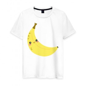 Мужская футболка хлопок с принтом Веселенький бананчик в Тюмени, 100% хлопок | прямой крой, круглый вырез горловины, длина до линии бедер, слегка спущенное плечо. | Тематика изображения на принте: банан | веселье | карикатура | фрукты