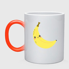 Кружка хамелеон с принтом Веселенький бананчик в Тюмени, керамика | меняет цвет при нагревании, емкость 330 мл | Тематика изображения на принте: банан | веселье | карикатура | фрукты