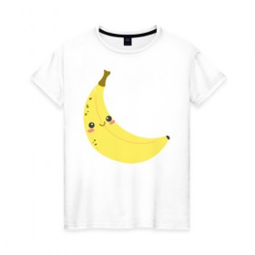 Женская футболка хлопок с принтом Веселенький бананчик в Тюмени, 100% хлопок | прямой крой, круглый вырез горловины, длина до линии бедер, слегка спущенное плечо | банан | веселье | карикатура | фрукты
