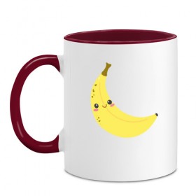 Кружка двухцветная с принтом Веселенький бананчик в Тюмени, керамика | объем — 330 мл, диаметр — 80 мм. Цветная ручка и кайма сверху, в некоторых цветах — вся внутренняя часть | банан | веселье | карикатура | фрукты