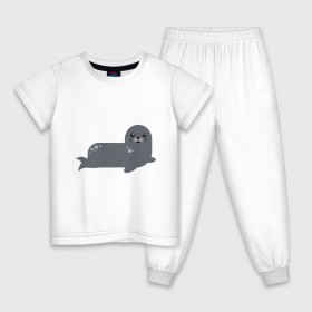 Детская пижама хлопок с принтом Миленький тюлень в Тюмени, 100% хлопок |  брюки и футболка прямого кроя, без карманов, на брюках мягкая резинка на поясе и по низу штанин
 | животные | карикатура | милота | тюлень | тюленьчик
