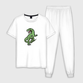 Мужская пижама хлопок с принтом Динозавр в Тюмени, 100% хлопок | брюки и футболка прямого кроя, без карманов, на брюках мягкая резинка на поясе и по низу штанин
 | Тематика изображения на принте: 