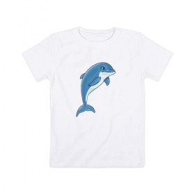 Детская футболка хлопок с принтом Дельфин в Тюмени, 100% хлопок | круглый вырез горловины, полуприлегающий силуэт, длина до линии бедер | дельфин | милота | рисунок