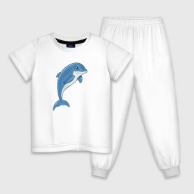 Детская пижама хлопок с принтом Дельфин в Тюмени, 100% хлопок |  брюки и футболка прямого кроя, без карманов, на брюках мягкая резинка на поясе и по низу штанин
 | дельфин | милота | рисунок