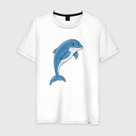 Мужская футболка хлопок с принтом Дельфин в Тюмени, 100% хлопок | прямой крой, круглый вырез горловины, длина до линии бедер, слегка спущенное плечо. | дельфин | милота | рисунок