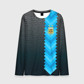 Мужской лонгслив 3D с принтом Аргентина форма  в Тюмени, 100% полиэстер | длинные рукава, круглый вырез горловины, полуприлегающий силуэт | аргентина | атрибутика | бег | победа | поле | сборная | соты | спорт | узор | футбол