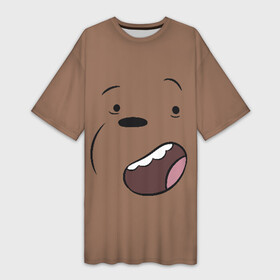 Платье-футболка 3D с принтом Радостный Гризз в Тюмени,  |  | we bare bears | белый | вся правда о медведях | гриз | гризз | гризли | медведь | мы обычные медведи | пан пан | панда | три обычных медведя