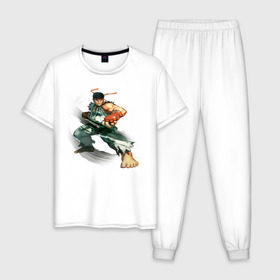 Мужская пижама хлопок с принтом Street Fighter Ryu в Тюмени, 100% хлопок | брюки и футболка прямого кроя, без карманов, на брюках мягкая резинка на поясе и по низу штанин
 | Тематика изображения на принте: street fighter ryu