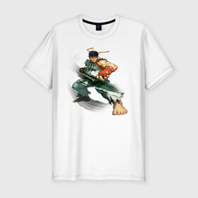Мужская футболка хлопок Slim с принтом Street Fighter Ryu в Тюмени, 92% хлопок, 8% лайкра | приталенный силуэт, круглый вырез ворота, длина до линии бедра, короткий рукав | Тематика изображения на принте: street fighter ryu