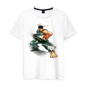 Мужская футболка хлопок с принтом Street Fighter Ryu в Тюмени, 100% хлопок | прямой крой, круглый вырез горловины, длина до линии бедер, слегка спущенное плечо. | street fighter ryu