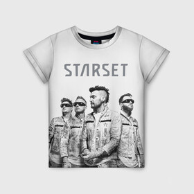 Детская футболка 3D с принтом Starset Band в Тюмени, 100% гипоаллергенный полиэфир | прямой крой, круглый вырез горловины, длина до линии бедер, чуть спущенное плечо, ткань немного тянется | Тематика изображения на принте: logo | rock | starset | лого | рок | старсет