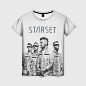 Женская футболка 3D с принтом Starset Band в Тюмени, 100% полиэфир ( синтетическое хлопкоподобное полотно) | прямой крой, круглый вырез горловины, длина до линии бедер | logo | rock | starset | лого | рок | старсет