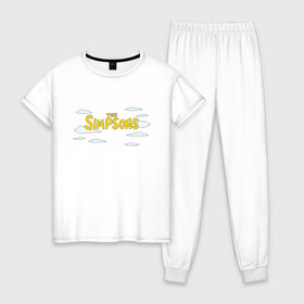 Женская пижама хлопок с принтом Симпсоны в Тюмени, 100% хлопок | брюки и футболка прямого кроя, без карманов, на брюках мягкая резинка на поясе и по низу штанин | simpson | simpsons | заставка | логотип | надпись | название | небо | облака | семейка | симпсон | симпсоны | шрифт