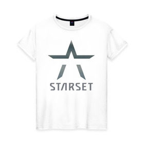 Женская футболка хлопок с принтом Starset в Тюмени, 100% хлопок | прямой крой, круглый вырез горловины, длина до линии бедер, слегка спущенное плечо | logo | rock | starset | лого | рок | старсет