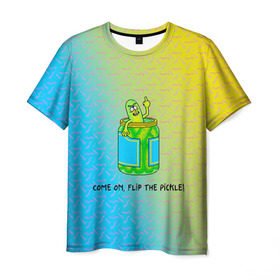 Мужская футболка 3D с принтом Pickle Rick в Тюмени, 100% полиэфир | прямой крой, круглый вырез горловины, длина до линии бедер | pickle | rick and morty | vdkovmar | банка | огурец | палец | прикол | рик и морти