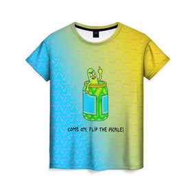 Женская футболка 3D с принтом Pickle Rick в Тюмени, 100% полиэфир ( синтетическое хлопкоподобное полотно) | прямой крой, круглый вырез горловины, длина до линии бедер | pickle | rick and morty | vdkovmar | банка | огурец | палец | прикол | рик и морти