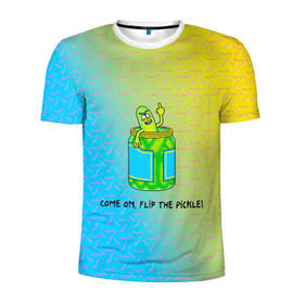 Мужская футболка 3D спортивная с принтом Pickle Rick в Тюмени, 100% полиэстер с улучшенными характеристиками | приталенный силуэт, круглая горловина, широкие плечи, сужается к линии бедра | pickle | rick and morty | vdkovmar | банка | огурец | палец | прикол | рик и морти