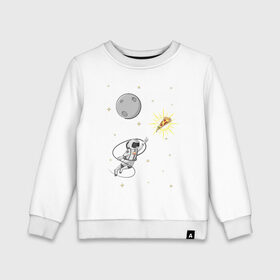 Детский свитшот хлопок с принтом Пиццанавт в Тюмени, 100% хлопок | круглый вырез горловины, эластичные манжеты, пояс и воротник | астронавт | графика | еда | звезды | космонавт | космос | луна | пицца | рисунок