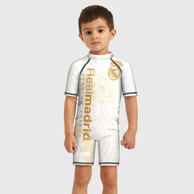 Детский купальный костюм 3D с принтом Реал Мадрид в Тюмени, Полиэстер 85%, Спандекс 15% | застежка на молнии на спине | los galacticos | real madrid | real madrid club de futbol | галактикос | мадрид | мадридский реал | реал | реал мадрид | футбол | футбольная | футбольный клуб