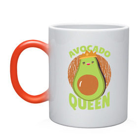 Кружка хамелеон с принтом Авокадо Королева в Тюмени, керамика | меняет цвет при нагревании, емкость 330 мл | avocado | queen | авокадо | королева | королевы | надписи | надпись