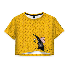 Женская футболка Cropp-top с принтом Крыса в Тюмени, 100% полиэстер | круглая горловина, длина футболки до линии талии, рукава с отворотами | 
