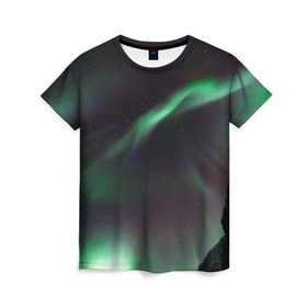 Женская футболка 3D с принтом Северное сияние в Тюмени, 100% полиэфир ( синтетическое хлопкоподобное полотно) | прямой крой, круглый вырез горловины, длина до линии бедер | звезда | звездное | звезды | космический | космос | космосе | небо | север | северное | сияние | сиянием | сияния