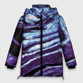Женская зимняя куртка 3D с принтом Фиолетовые краски металлик в Тюмени, верх — 100% полиэстер; подкладка — 100% полиэстер; утеплитель — 100% полиэстер | длина ниже бедра, силуэт Оверсайз. Есть воротник-стойка, отстегивающийся капюшон и ветрозащитная планка. 

Боковые карманы с листочкой на кнопках и внутренний карман на молнии | 