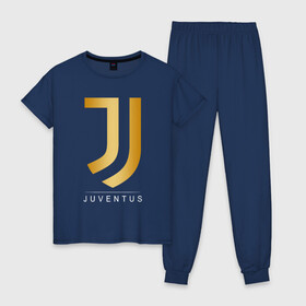 Женская пижама хлопок с принтом JUVENTUS GOLDEN LOGO в Тюмени, 100% хлопок | брюки и футболка прямого кроя, без карманов, на брюках мягкая резинка на поясе и по низу штанин | cr7 | juve | juventus | ronaldo | роналдо | ювентус