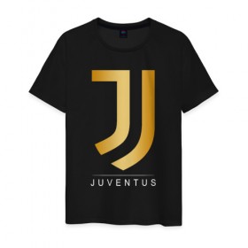 Мужская футболка хлопок с принтом JUVENTUS GOLDEN LOGO в Тюмени, 100% хлопок | прямой крой, круглый вырез горловины, длина до линии бедер, слегка спущенное плечо. | cr7 | juve | juventus | ronaldo | роналдо | ювентус