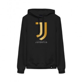 Женская толстовка с принтом JUVENTUS GOLDEN LOGO в Тюмени, френч-терри, мягкий теплый начес внутри (100% хлопок) | карман-кенгуру, эластичные манжеты и нижняя кромка, капюшон с подкладом и шнурком | cr7 | juve | juventus | ronaldo | роналдо | ювентус