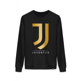 Женский свитшот хлопок с принтом JUVENTUS GOLDEN LOGO в Тюмени, 100% хлопок | прямой крой, круглый вырез, на манжетах и по низу широкая трикотажная резинка  | cr7 | juve | juventus | ronaldo | роналдо | ювентус