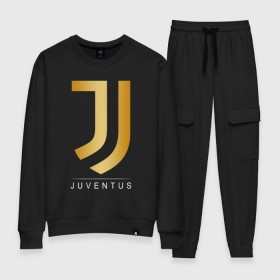 Женский костюм хлопок с принтом JUVENTUS GOLDEN LOGO в Тюмени, 100% хлопок | на свитшоте круглая горловина, мягкая резинка по низу. Брюки заужены к низу, на них два вида карманов: два 