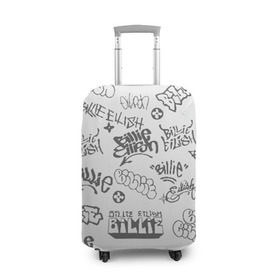 Чехол для чемодана 3D с принтом Billie Eilish Graffiti Gray в Тюмени, 86% полиэфир, 14% спандекс | двустороннее нанесение принта, прорези для ручек и колес | billie | eilish | graffiti | grunge | айлиш | беляш | беляшик | билли | биляш | граффити | татуировки