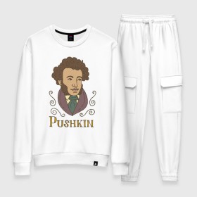 Женский костюм хлопок с принтом А.С.Пушкин в Тюмени, 100% хлопок | на свитшоте круглая горловина, мягкая резинка по низу. Брюки заужены к низу, на них два вида карманов: два 