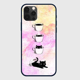 Чехол для iPhone 12 Pro Max с принтом catfee в Тюмени, Силикон |  | Тематика изображения на принте: cat | coffee | кот | котёнок | кофе | кошка | краски | чашка | черный кот