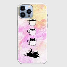 Чехол для iPhone 13 Pro Max с принтом catfee в Тюмени,  |  | Тематика изображения на принте: cat | coffee | кот | котёнок | кофе | кошка | краски | чашка | черный кот