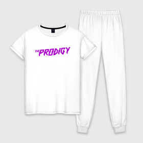 Женская пижама хлопок с принтом THE PRODIGY в Тюмени, 100% хлопок | брюки и футболка прямого кроя, без карманов, на брюках мягкая резинка на поясе и по низу штанин | prodigy | the prodigy