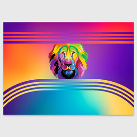 Поздравительная открытка с принтом Радужный лев в Тюмени, 100% бумага | плотность бумаги 280 г/м2, матовая, на обратной стороне линовка и место для марки
 | Тематика изображения на принте: абстракция | африка | градиент | грива | животное | зверь | зодиак | клетка | король | лещенко | львица | переход | прайд | радуга | разноцветный | рык | сафари | тигр | хищник | царь | цвет