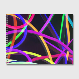 Альбом для рисования с принтом Светящиеся полосы в Тюмени, 100% бумага
 | матовая бумага, плотность 200 мг. | Тематика изображения на принте: abstract | neon | абстрактно | абстрактный | абстракция | линии | неон | неонка | неоновая | неоновые | неоновый | полоски | полосы | разноцветные | светящиеся | цветные