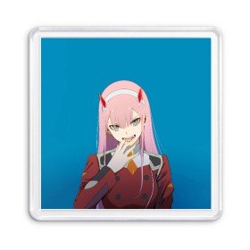 Магнит 55*55 с принтом Darling In The Franxx в Тюмени, Пластик | Размер: 65*65 мм; Размер печати: 55*55 мм | Тематика изображения на принте: 02 | anime | darling in the franxx | hiro | manga | zero two | аниме | ахегао | любимый во франксе | манга | милый во франксе | ноль два | хиро