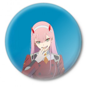 Значок с принтом Darling In The Franxx в Тюмени,  металл | круглая форма, металлическая застежка в виде булавки | Тематика изображения на принте: 02 | anime | darling in the franxx | hiro | manga | zero two | аниме | ахегао | любимый во франксе | манга | милый во франксе | ноль два | хиро