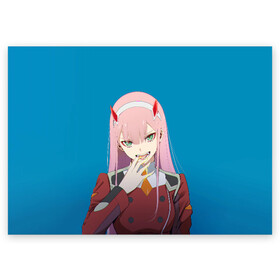 Поздравительная открытка с принтом Darling In The Franxx в Тюмени, 100% бумага | плотность бумаги 280 г/м2, матовая, на обратной стороне линовка и место для марки
 | 02 | anime | darling in the franxx | hiro | manga | zero two | аниме | ахегао | любимый во франксе | манга | милый во франксе | ноль два | хиро