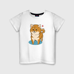 Детская футболка хлопок с принтом Шиба-ину в Тюмени, 100% хлопок | круглый вырез горловины, полуприлегающий силуэт, длина до линии бедер | милашка | пёсик | пушистик | собака | шиба ину | щенок