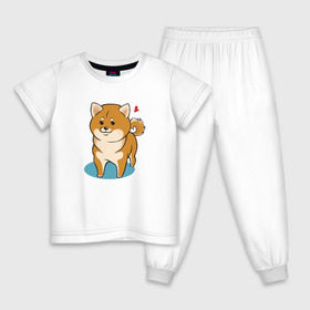 Детская пижама хлопок с принтом Шиба-ину в Тюмени, 100% хлопок |  брюки и футболка прямого кроя, без карманов, на брюках мягкая резинка на поясе и по низу штанин
 | Тематика изображения на принте: милашка | пёсик | пушистик | собака | шиба ину | щенок