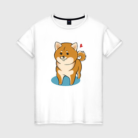 Женская футболка хлопок с принтом Шиба-ину в Тюмени, 100% хлопок | прямой крой, круглый вырез горловины, длина до линии бедер, слегка спущенное плечо | милашка | пёсик | пушистик | собака | шиба ину | щенок