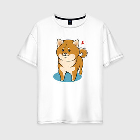 Женская футболка хлопок Oversize с принтом Шиба-ину в Тюмени, 100% хлопок | свободный крой, круглый ворот, спущенный рукав, длина до линии бедер
 | милашка | пёсик | пушистик | собака | шиба ину | щенок